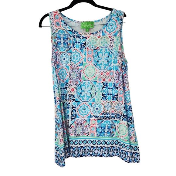 PAPPAGALLO Blue Geometric Print Sleeveless Tank Top Womens Size Medium M Summer - Picture 1 of 3